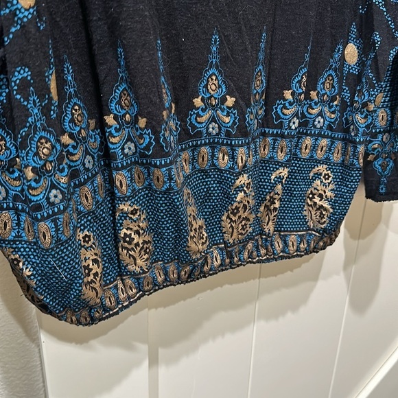 Free People beautiful blouse. Black, turquoise and tan. - Picture 2 of 5